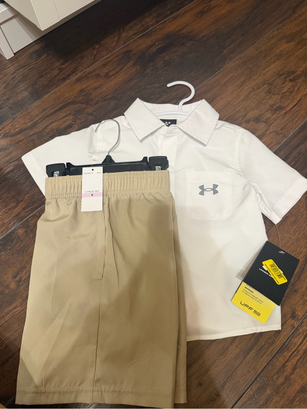 Under Armour Kids' White Polo Shirt and Khaki Shorts Set